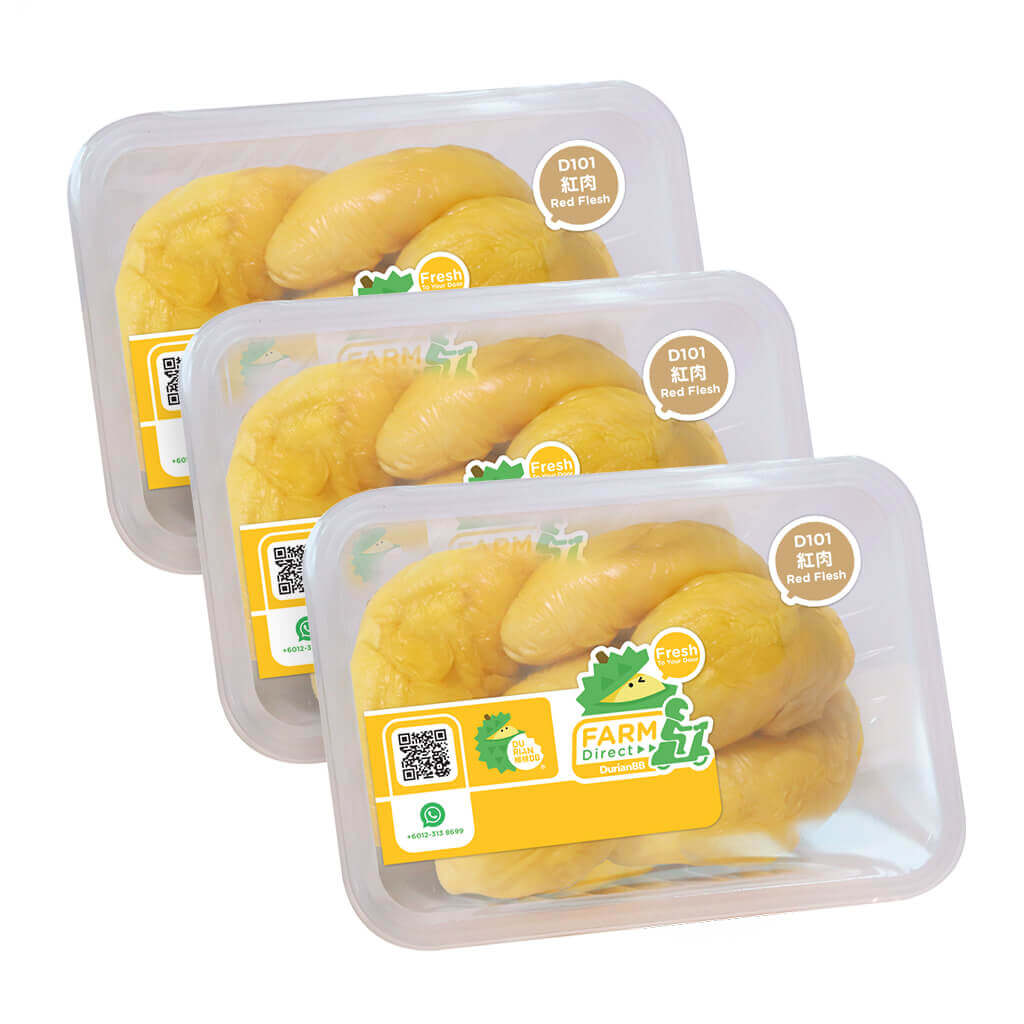 3 packs of the D101 Red Flesh Durian with 500g of pulp in each pack