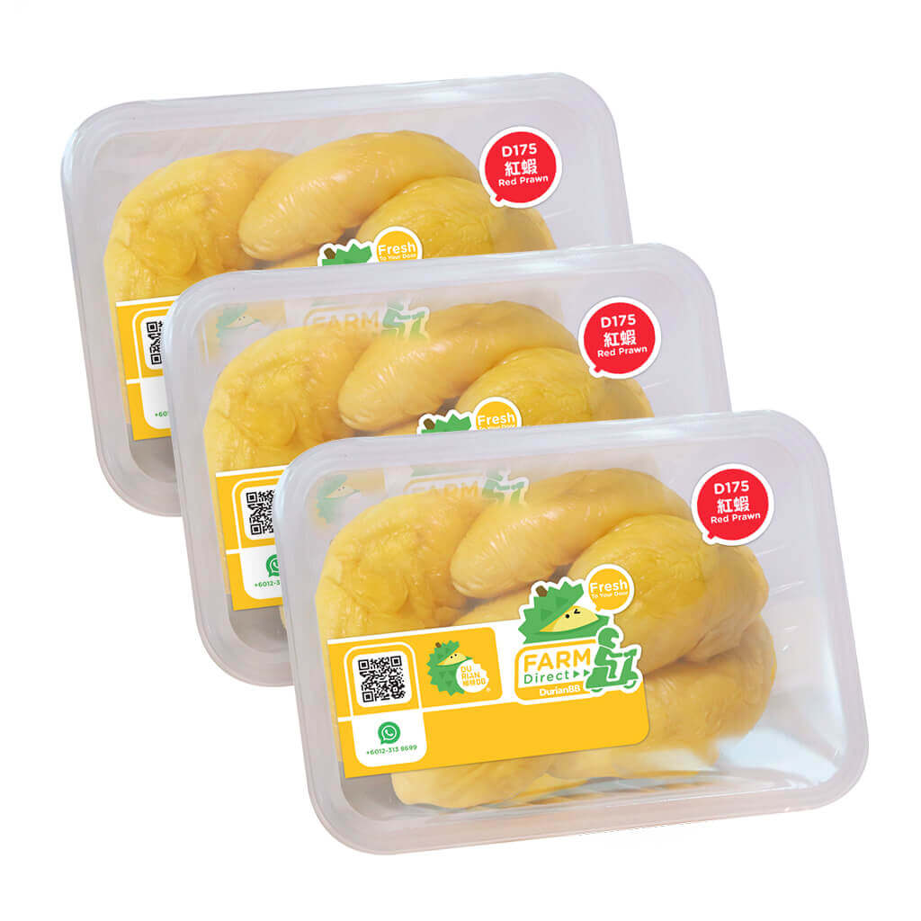 3 packs of D175 Red Prawn Durian, each containing 500g of pulps
