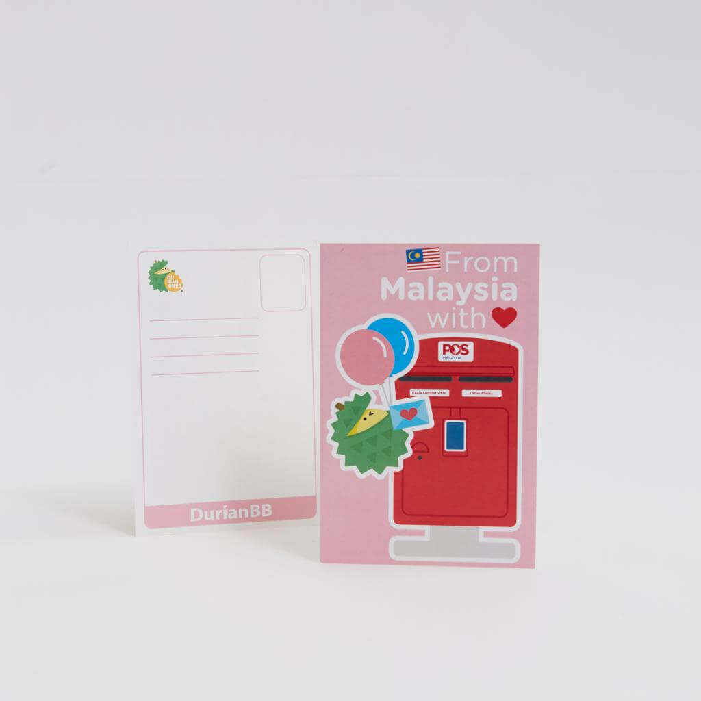 DurianBB Merchandise Malaysia Souvenir Postcard featuring Derek sending love letter on a red post box