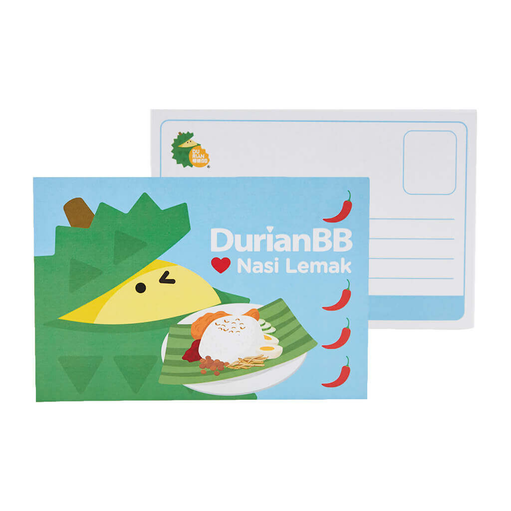 DurianBB Merchandise Malaysia Souvenir Postcard featuring Derek having Nasi Lemak