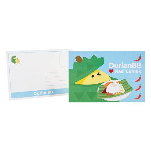 DurianBB Merchandise Malaysia Souvenir Postcard featuring Derek having Nasi Lemak