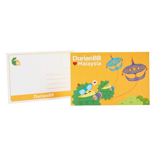 DurianBB Merchandise Malaysia Souvenir Postcard featuring Derek flying Malaysian Kite Wau Bulan